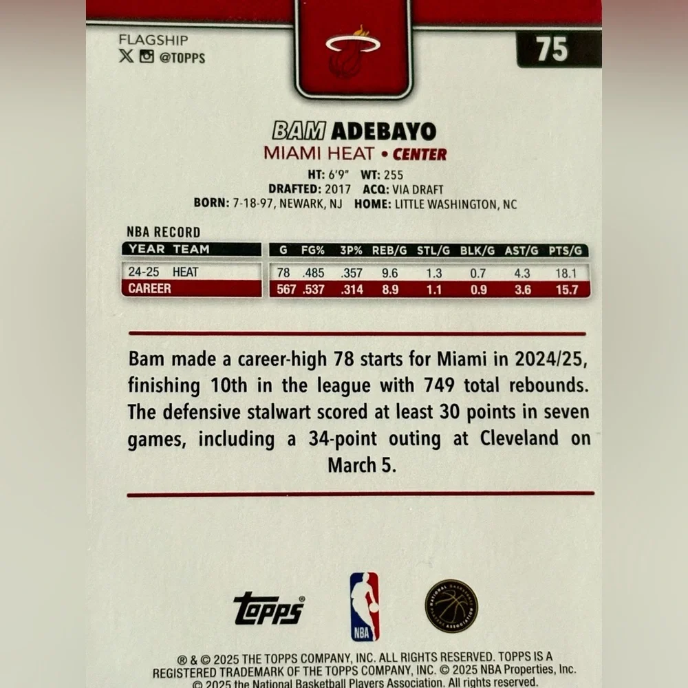 Bam Adebayo Basketball Card Topps Miami Heat Center - Picture 2 of 2